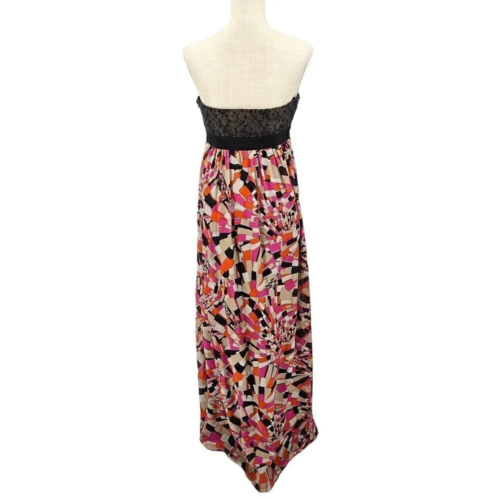 Trina Turk Silk Geometric Floral Jacquard Strapless Maxi Dress Women's 8 Preppy